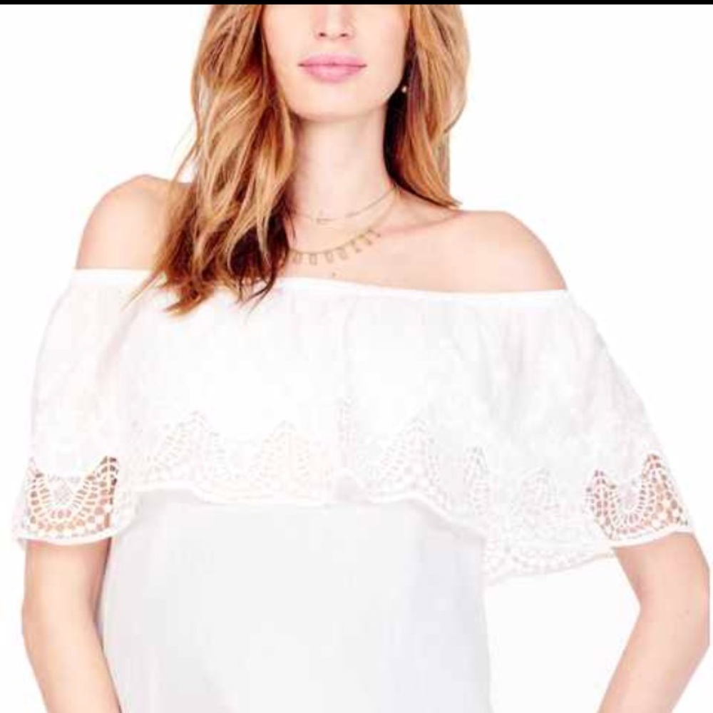 Off the shoulder lace maternity top